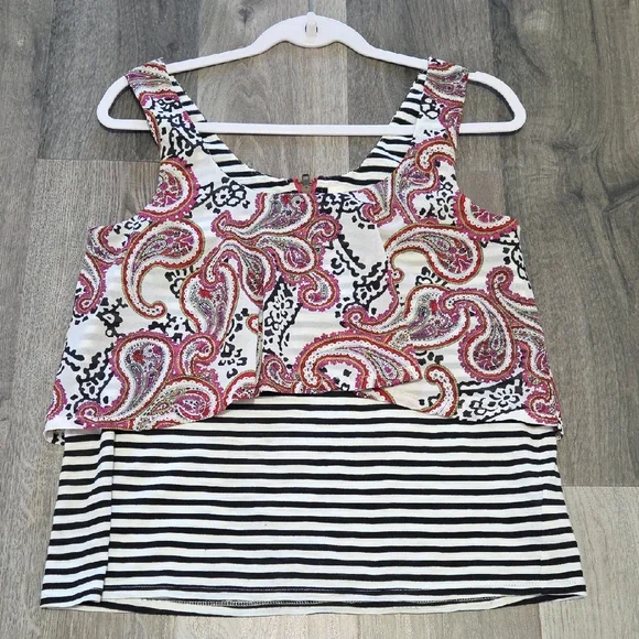 Anthropologie Multicolor Paisley & Striped Tank Top | Boho Layered Sleeveless - Picture 2 of 6
